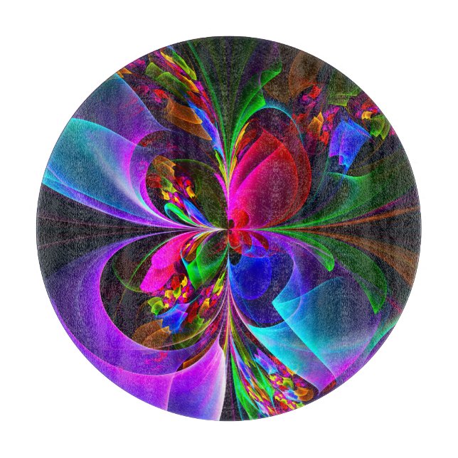 Modern Floral Abstract Art Red Blue Pattern #12 Cutting Board (Front)