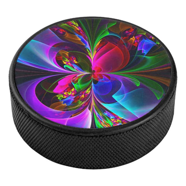Modern Floral Abstract Art Red Blue Pattern #12 Hockey Puck (3/4)