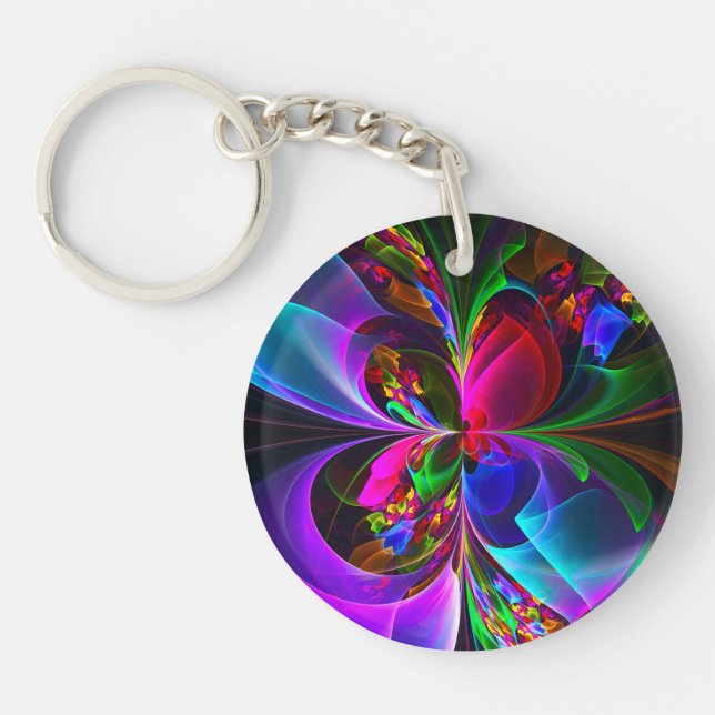 Modern Floral Abstract Art Red Blue Pattern #12 Key Ring (Front)
