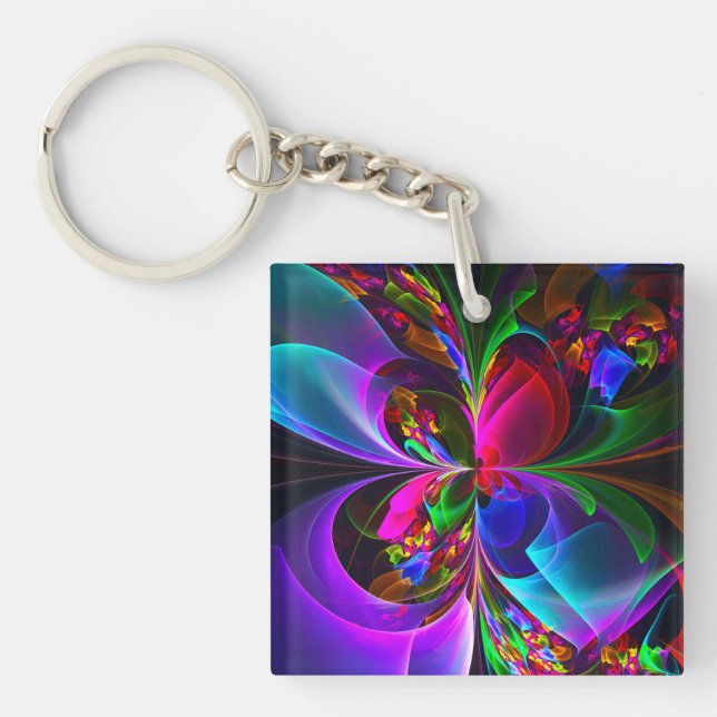 Modern Floral Abstract Art Red Blue Pattern #12 Key Ring (Front)