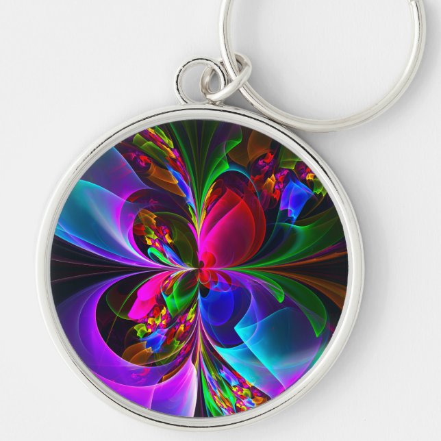 Modern Floral Abstract Art Red Blue Pattern #12 Key Ring (Front)