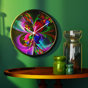 Modern Floral Abstract Art Red Blue Pattern #12 Large Clock