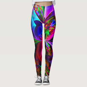 Modern Floral Abstract Art Red Blue Pattern #12 Leggings