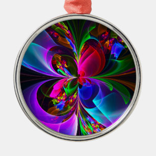 Modern Floral Abstract Art Red Blue Pattern #12 Metal Tree Decoration