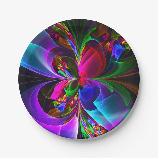 Modern Floral Abstract Art Red Blue Pattern #12 Paper Plate (Front)
