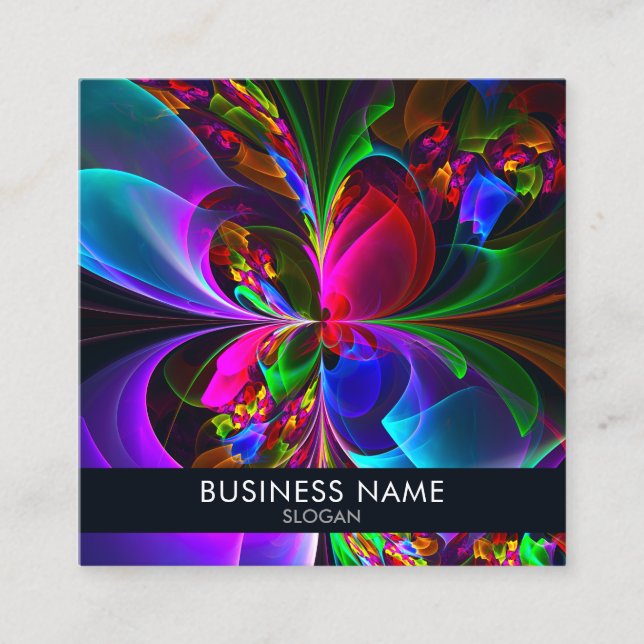Modern Floral Abstract Art Red Blue Pattern #12 Square Business Card (Front)