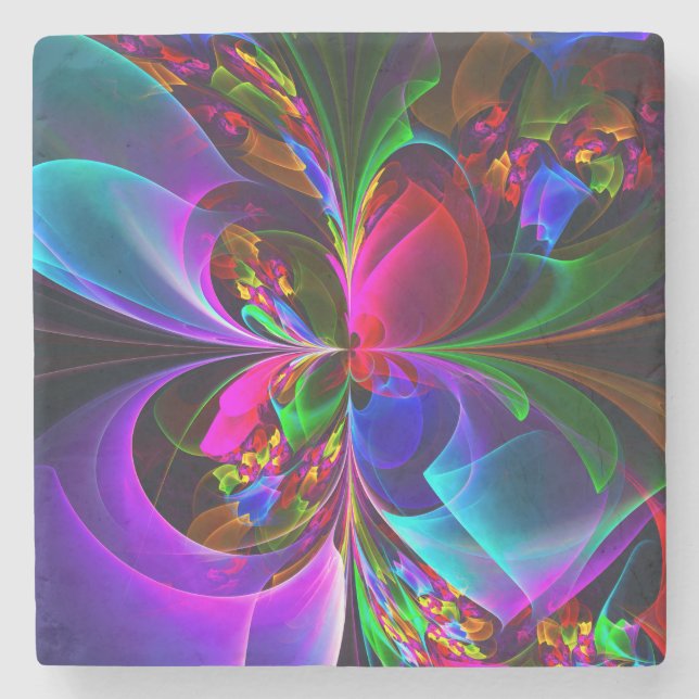 Modern Floral Abstract Art Red Blue Pattern #12 Stone Coaster (Front)