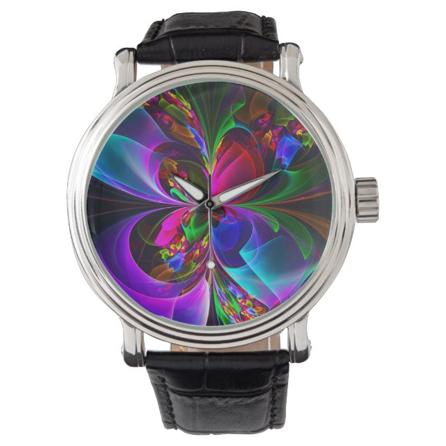 Modern Floral Abstract Art Red Blue Pattern #12 Watch (Front)