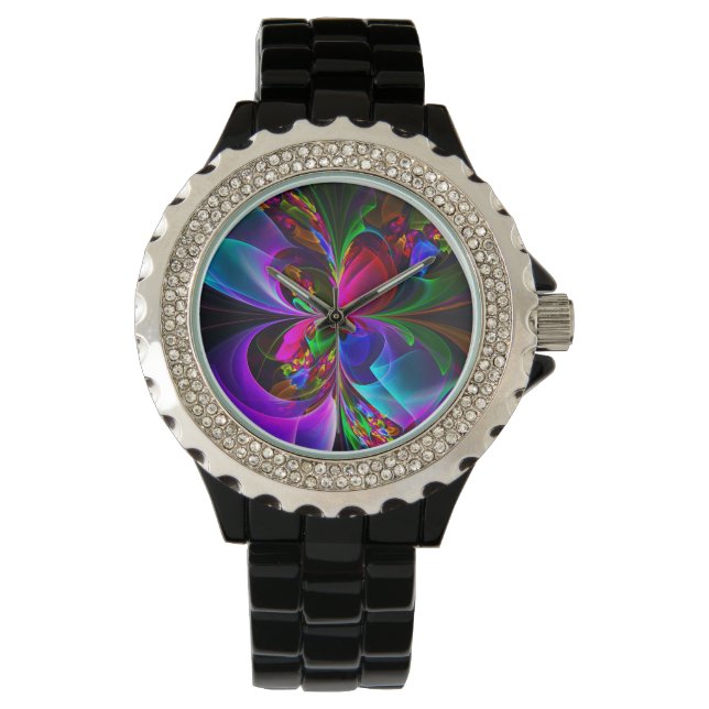 Modern Floral Abstract Art Red Blue Pattern #12 Watch (Front)