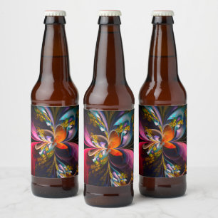 Modern Floral Abstract Art Red Blue Pattern #13 Beer Bottle Label