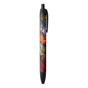 Modern Floral Abstract Art Red Blue Pattern #13 Black Ink Pen
