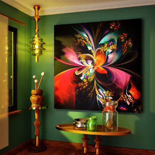 Modern Floral Abstract Art Red Blue Pattern #13 Canvas Print