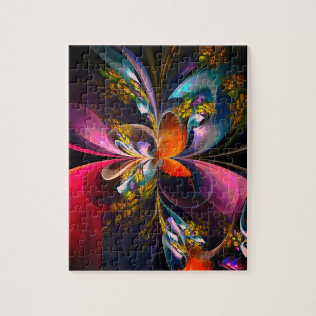 Modern Floral Abstract Art Red Blue Pattern #13 Jigsaw Puzzle (Vertical)