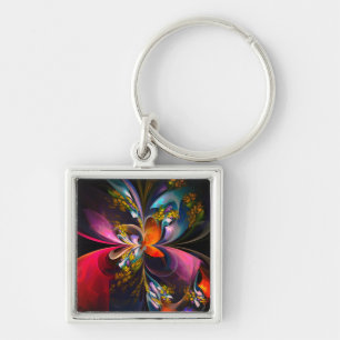 Modern Floral Abstract Art Red Blue Pattern #13 Key Ring