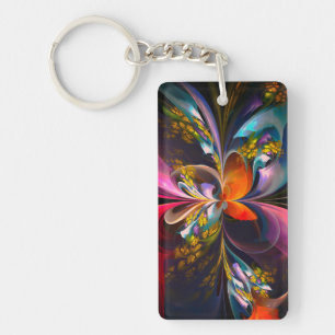 Modern Floral Abstract Art Red Blue Pattern #13 Key Ring