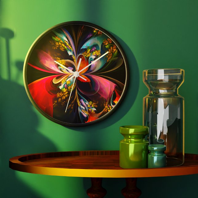 Modern Floral Abstract Art Red Blue Pattern #13 Large Clock (Modern Floral Abstract Art Red Blue Pattern #13 Clock)