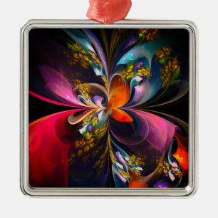 Modern Floral Abstract Art Red Blue Pattern #13 Metal Tree Decoration