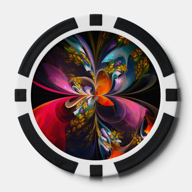 Modern Floral Abstract Art Red Blue Pattern #13 Poker Chips (Front)