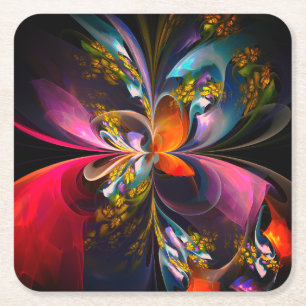 Modern Floral Abstract Art Red Blue Pattern #13 Square Paper Coaster