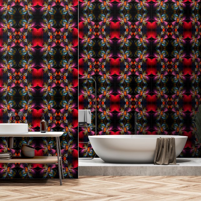 Modern Floral Abstract Art Red Blue Pattern #13 Wallpaper (Bathroom)