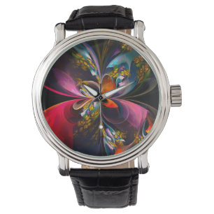 Modern Floral Abstract Art Red Blue Pattern #13 Watch