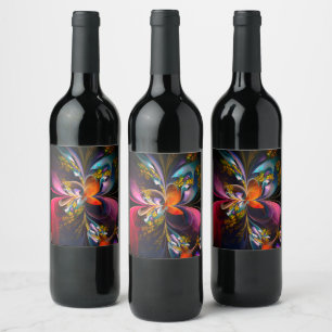 Modern Floral Abstract Art Red Blue Pattern #13 Wine Label