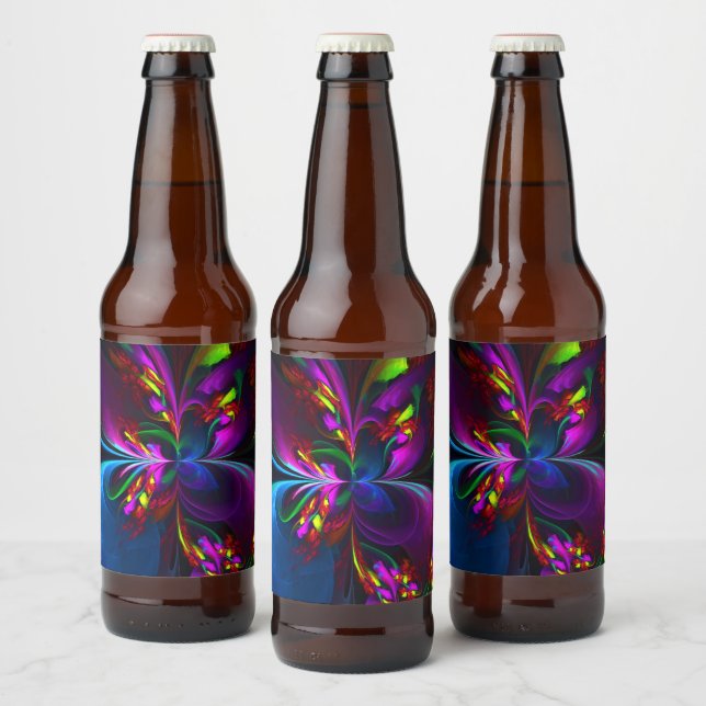 Modern Floral Abstract Art Red Blue Pattern #15 Beer Bottle Label (Bottles)