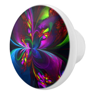 Modern Floral Abstract Art Red Blue Pattern #15 Ceramic Knob