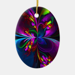 Modern Floral Abstract Art Red Blue Pattern #15 Ceramic Tree Decoration