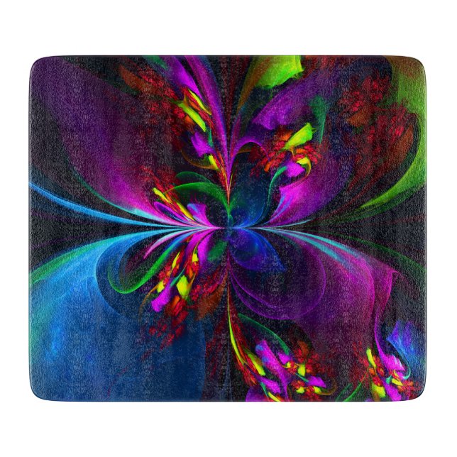 Modern Floral Abstract Art Red Blue Pattern #15 Cutting Board (Front)