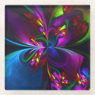 Modern Floral Abstract Art Red Blue Pattern #15 Glass Coaster