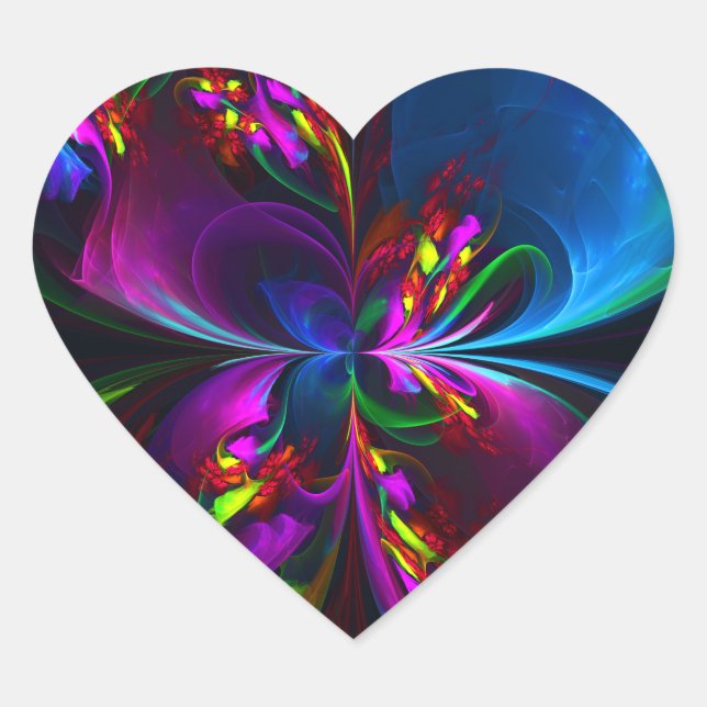Modern Floral Abstract Art Red Blue Pattern #15 Heart Sticker (Front)