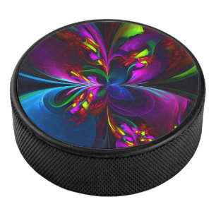 Modern Floral Abstract Art Red Blue Pattern #15 Hockey Puck