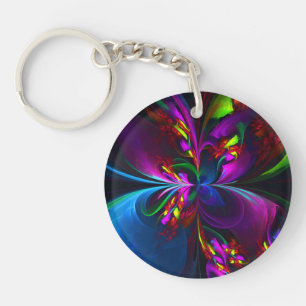 Modern Floral Abstract Art Red Blue Pattern #15 Key Ring