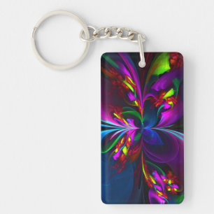 Modern Floral Abstract Art Red Blue Pattern #15 Key Ring