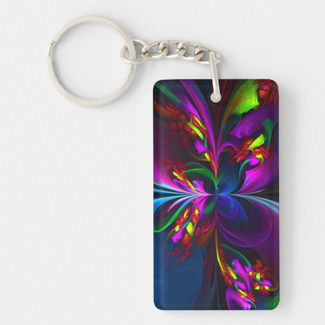 Modern Floral Abstract Art Red Blue Pattern #15 Key Ring (Front)