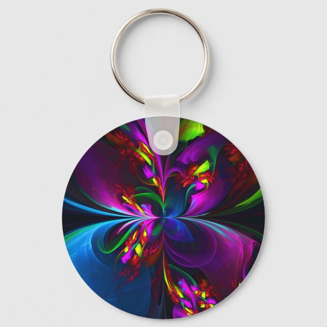 Modern Floral Abstract Art Red Blue Pattern #15 Key Ring (Front)