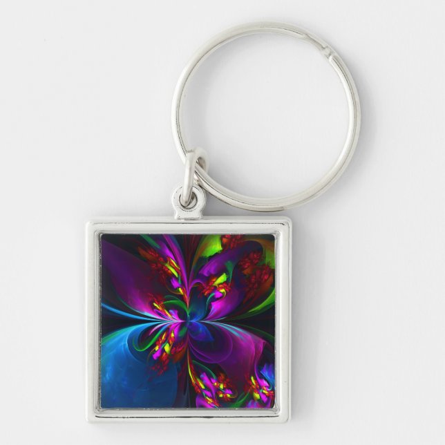 Modern Floral Abstract Art Red Blue Pattern #15 Key Ring (Front)
