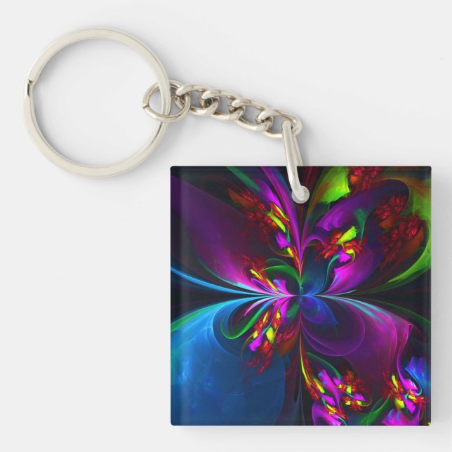 Modern Floral Abstract Art Red Blue Pattern #15 Key Ring (Front)