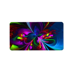 Modern Floral Abstract Art Red Blue Pattern #15 Label