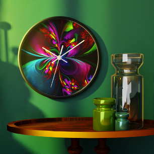 Modern Floral Abstract Art Red Blue Pattern #15 Large Clock