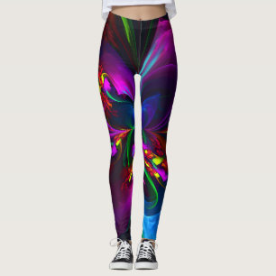 Modern Floral Abstract Art Red Blue Pattern #15 Leggings