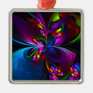 Modern Floral Abstract Art Red Blue Pattern #15 Metal Tree Decoration