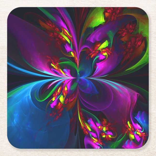 Modern Floral Abstract Art Red Blue Pattern #15 Square Paper Coaster (Front)