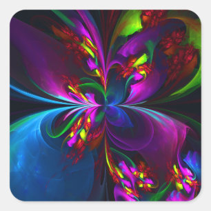 Modern Floral Abstract Art Red Blue Pattern #15 Square Sticker