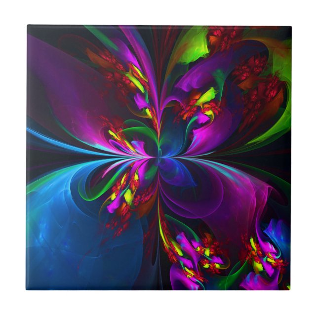 Modern Floral Abstract Art Red Blue Pattern #15 Tile (Front)
