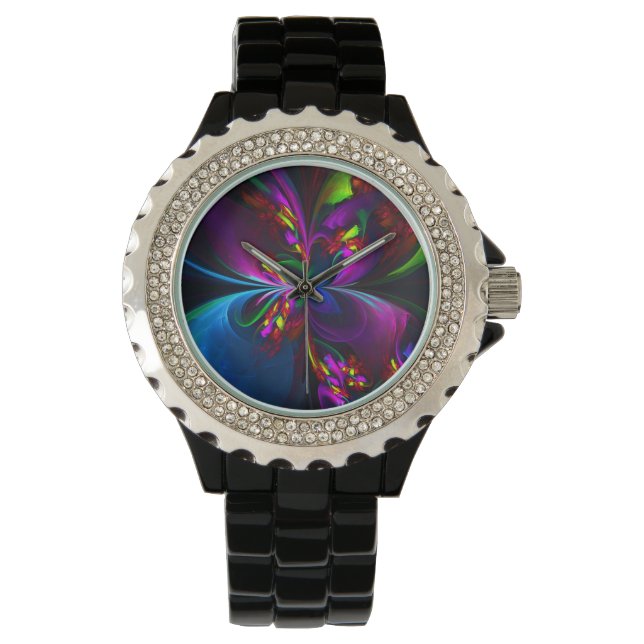 Modern Floral Abstract Art Red Blue Pattern #15 Watch (Front)