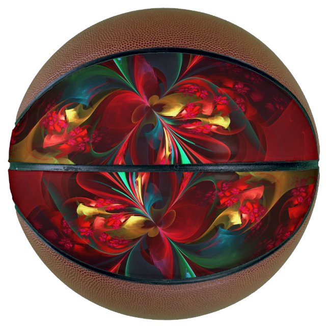Modern Floral Abstract Art Red Green Pattern #11 Basketball (Front)