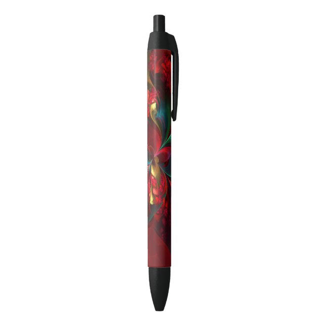 Modern Floral Abstract Art Red Green Pattern #11 Black Ink Pen (Bottom (Vertical))