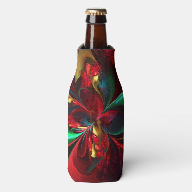 Modern Floral Abstract Art Red Green Pattern #11 Bottle Cooler (Bottle Front)